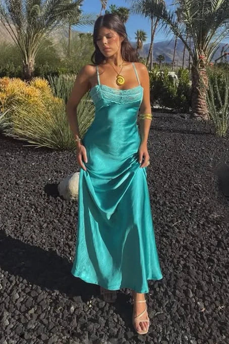 Bateau Sleeveless Empire Satin Long Party Prom Dress With Slit 