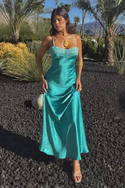 Bateau Sleeveless Empire Satin Long Party Prom Dress With Slit 