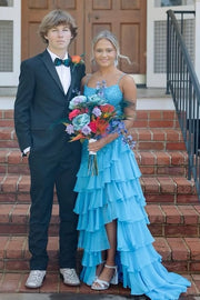 Bateau Spagjetti Straps Lace Appliques Chiffon Prom Dress