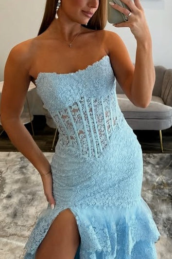 Bateau Sleeveless Lace Empire Tiered Party Prom Dress With Train 
