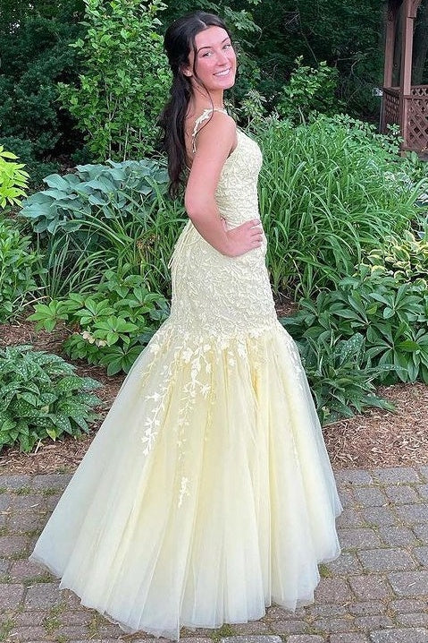 Bateau Sleeveless Mermaid Lace And Tulle Long Party Prom Dress