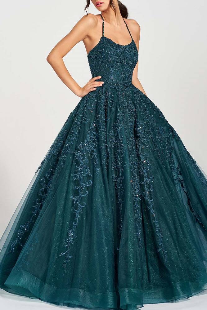 Bateau Sleeveless Tulle Lace Long Formal Party Dress