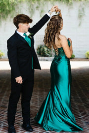 Bateau Spaghetti Straps Lace Appliques Mermaid Party Prom Dress