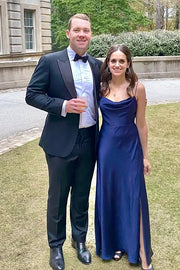 Bateau Spaghetti Straps Satin A-Line Bridesmaid Dress 