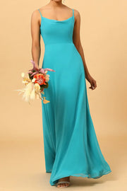 Bateau Spaghetti Straps Satin A-Line Floor-Length Bridesmaid Dress