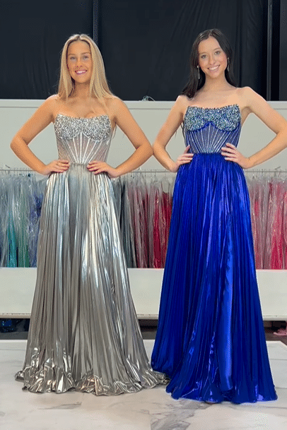 Bateau Strapless A-Line Sheer Empire Beaded Party Prom Dress