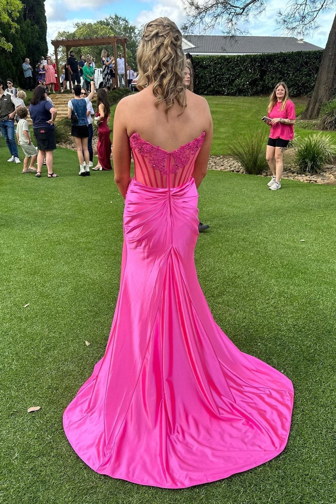 Bateau Strapless Empire Appliques Mermaid Party Prom Dress