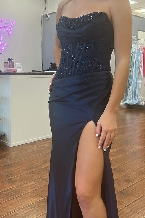 Bateau Strapless Empire Ruched Mermaid Party Prom Dress