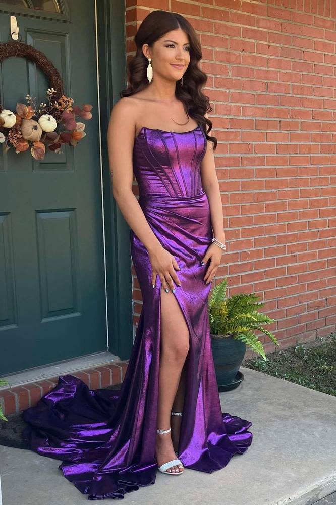 Bateau Strapless Empire Ruched Mermaid Prom Dress