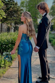 Bateau Strapless Fitted Empire Lace Appliques Party Prom Dress