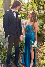 Bateau Strapless Fitted Empire Lace Appliques Party Prom Dress