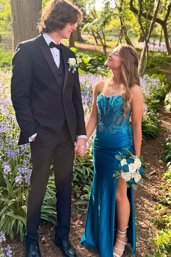 Bateau Strapless Fitted Empire Lace Appliques Party Prom Dress