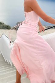 Bateau Strapless Pleated Empire Fitted Party Prom Dress With Slit 
