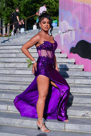 Bateau Strapless Sheer Empire Mermaid Formal Dress For Black Girls