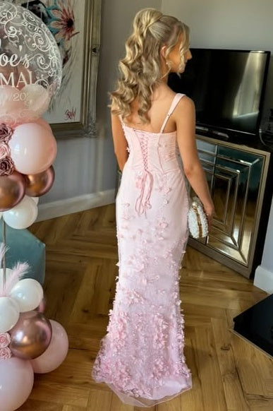 Bateau Straps Floral Appliques Mermaid Party Prom Dress 