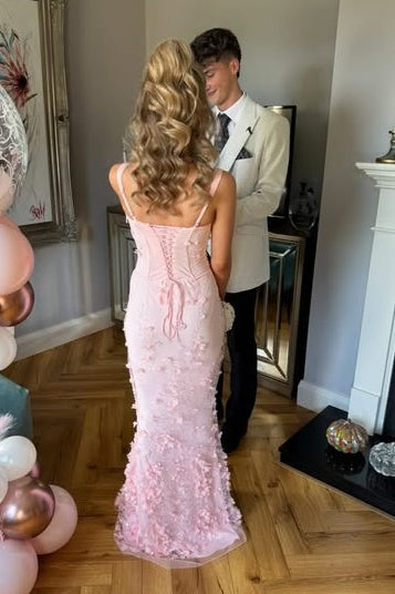 Bateau Straps Floral Appliques Mermaid Party Prom Dress 