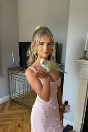 Bateau Straps Floral Appliques Mermaid Party Prom Dress 