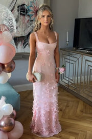 Bateau Straps Floral Appliques Mermaid Party Prom Dress 