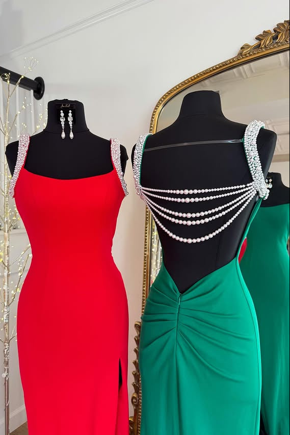 Bateau Straps Satin Open Back Mermaid Party Prom Dress