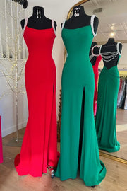 Bateau Straps Satin Open Back Mermaid Party Prom Dress