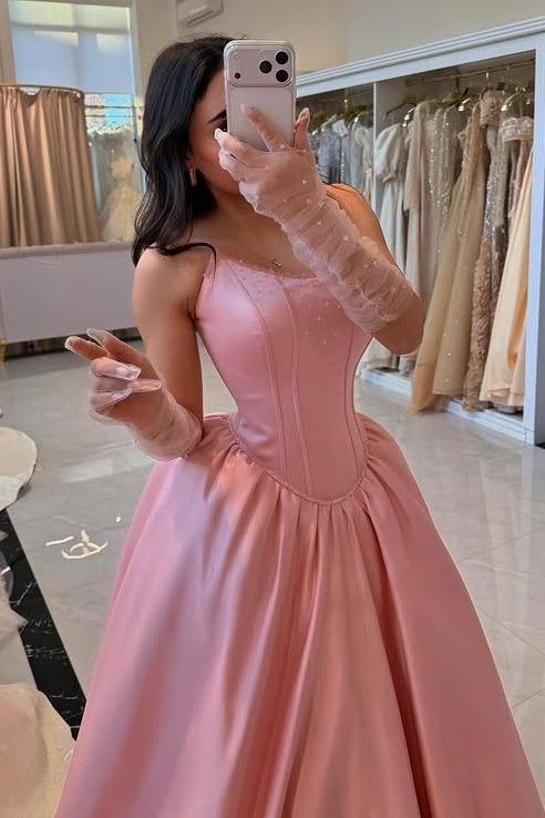 Beaded Bateau Strapless Satin A-Line Long Party Prom Dress