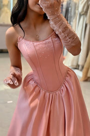 Beaded Bateau Strapless Satin A-Line Long Party Prom Dress