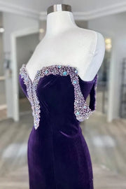 Beaded Off-Shoulder Empire Velvet Mermaid Party Prom Dress