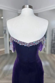 Beaded Off-Shoulder Empire Velvet Mermaid Party Prom Dress