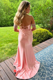 Beaded Off-Shoulder Satin Mermaid Formal Prom Dress