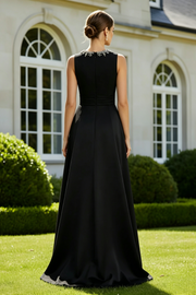 Beaded Round Sleeveless Satin A-Line Empire Long Mother Of The Bride Dress