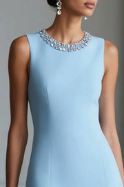 Beaded Round Sleeveless Satin Short Cocktail Party Dress