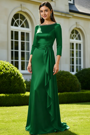 Beaded Scoop Quarter Sleeves Satin Mermaid Mother Of The Bride Dress