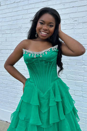 Beaded Strapless A-Line Empire Tiered Prom Party Dress