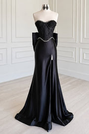 Beaded Strapless Lace And Satin Mermaid Split Party Prom Dress
