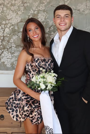Beaded Strapless Satin A-Line Homecoming Dress-Short Party Dress