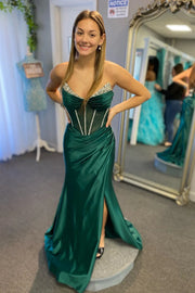 Beaded Strapless Sheer Empire Mermaid Party Prom Dress