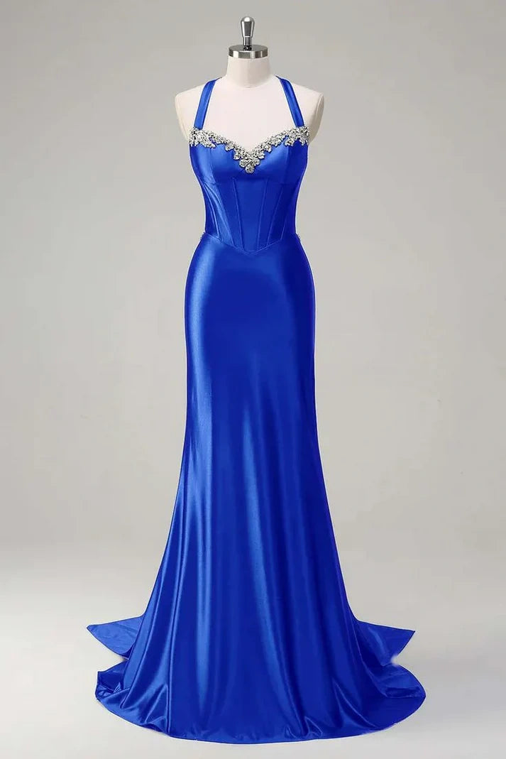 Beaded Sweetheart Sleeveless Empire Satin Mermaid Party Prom Dress