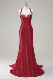 Beaded Sweetheart Sleeveless Empire Satin Mermaid Party Prom Dress