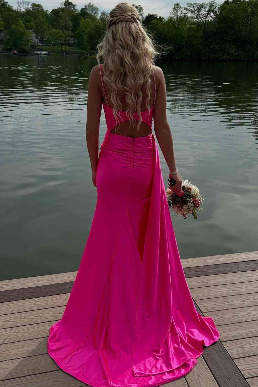 Beaded Sweetheart Sleeveless Mermaid Satin Party Prom Dress