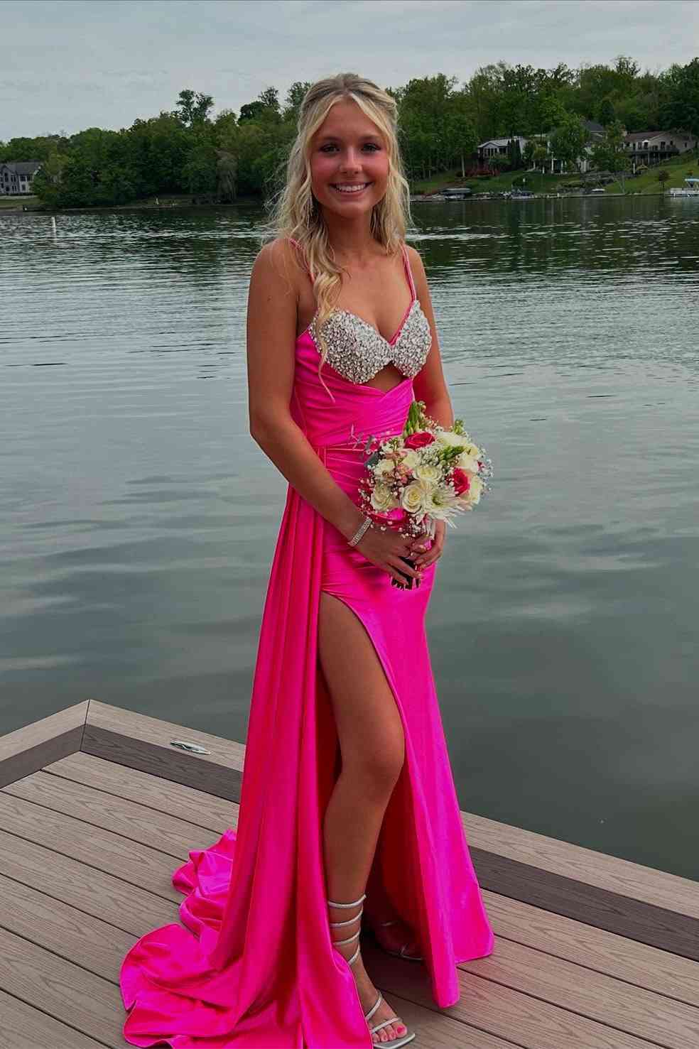 Beaded Sweetheart Sleeveless Mermaid Satin Party Prom Dress