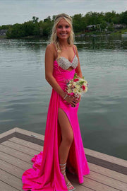 Beaded Sweetheart Sleeveless Mermaid Satin Party Prom Dress