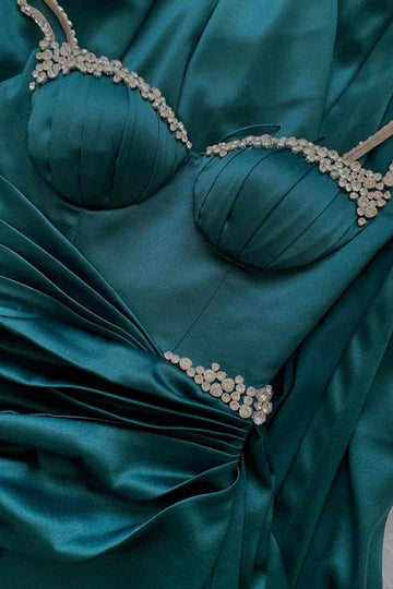 Beaded Sweetheart Spaghetti Straps Party Prom Dress With High Slit