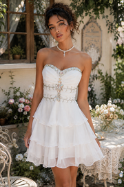 Beaded Sweetheart Strapless Chiffon A-Line Tiered Homecoming Dress
