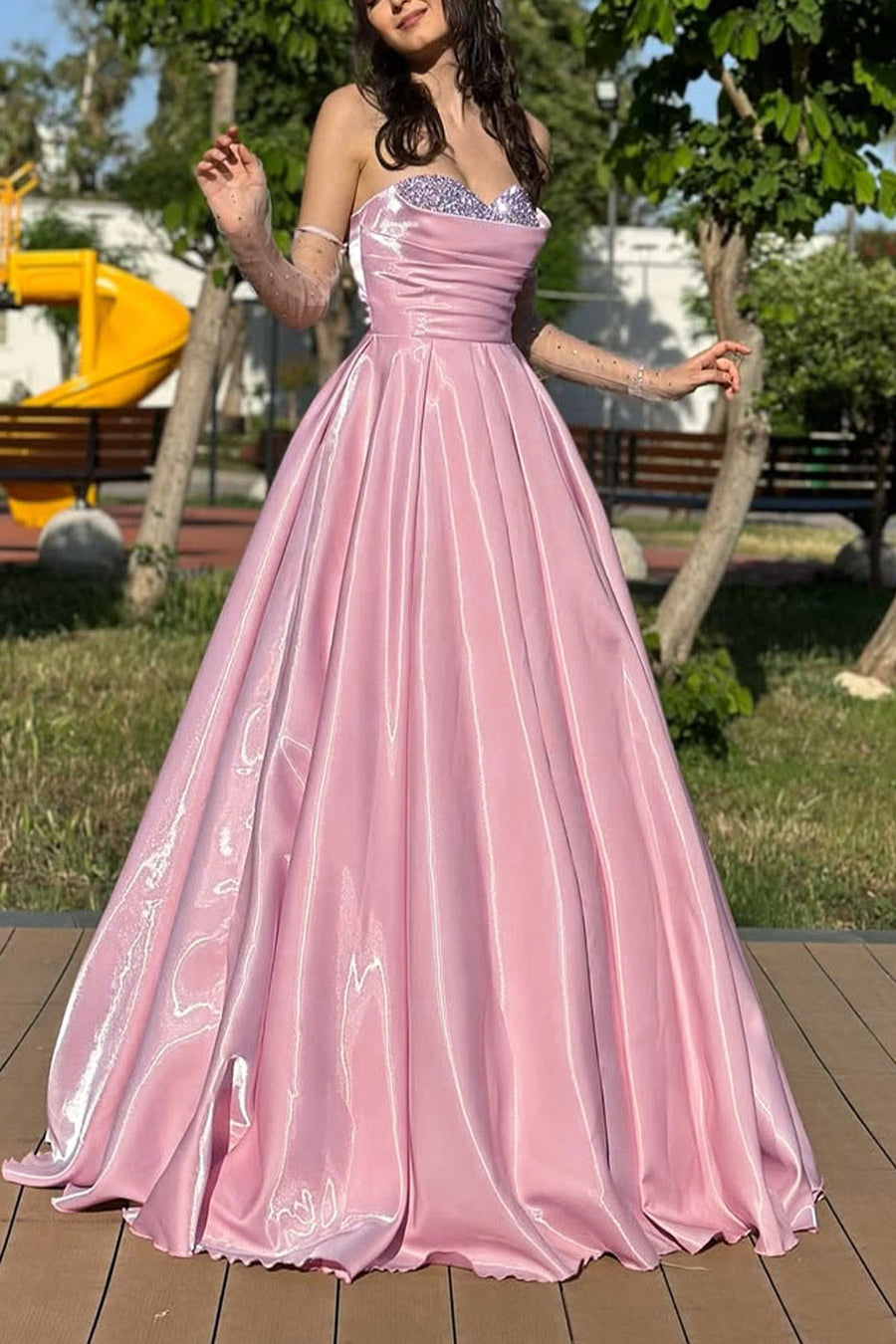 Beaded Sweetheart Strapless Empire A-Line Party Prom Dress