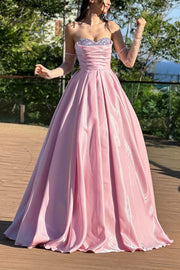 Beaded Sweetheart Strapless Empire A-Line Party Prom Dress