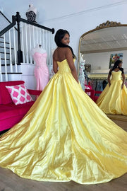 Beaded Sweetheart Strapless Satin A-Line Party Prom Dress