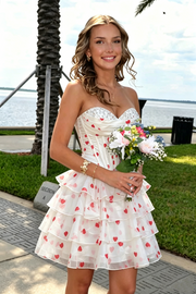 Beaded Sweetheart Strapless Tiered Chiffon A-Line Homecoming Dress
