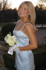 Beaded Top Satin Sheath Straps Mini Party Homecoming Dress