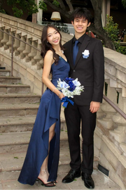 Beaded V-Neck Spaghetti Straps Empire Ruffle Slit Satin Party Prom Dress