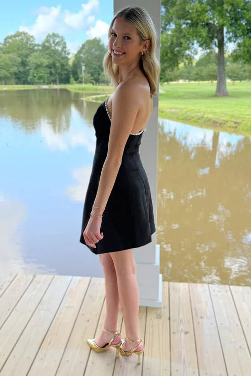 Pearl Straplss A-Line Empire Satin Short Graduation Dress